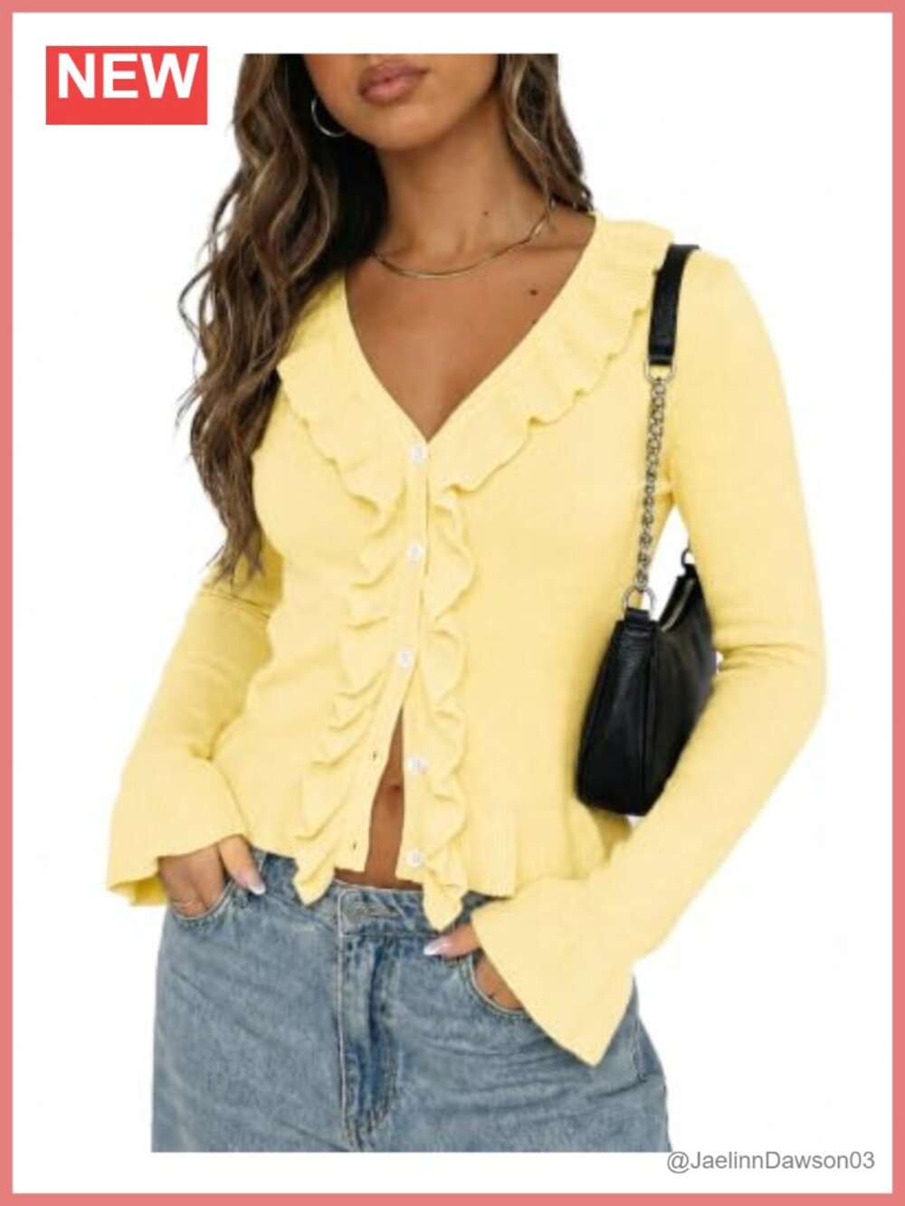 Ruffle V Neck Button Down Lightweight Knit Cardigan